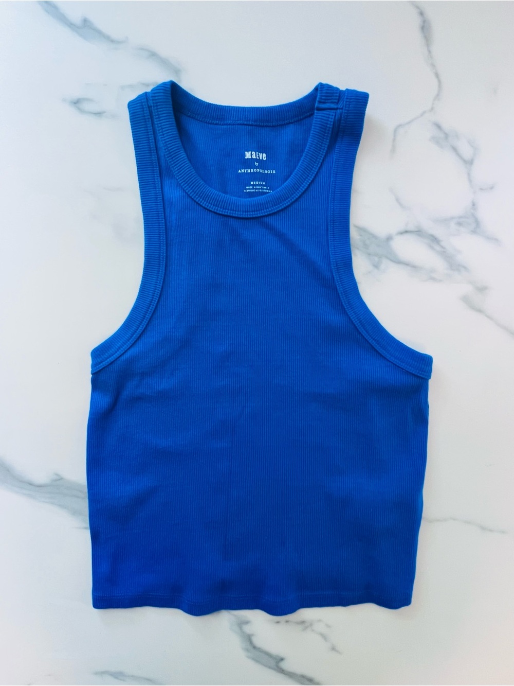 Anthropologie Maeve The Blair Stretch Crop Racerback Tank Top Royal Blue Size M